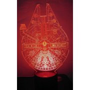 REQO Millennium Falcon 3D Night Light LED Illusion Lamp Bedside Desk Table Lamp, REQO 7 Color Changing Lights with Acrylic Flat & ABS Base & USB Charger as Home Decor and A Best Gift