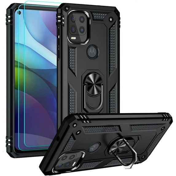 REQO Moto G Stylus 5G Case with HD Screen Protector, Military-Grade Ring Holder & Car Mount, 16ft Drop Tested, Black