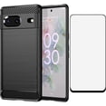 thumbnail image 1 of REQO Phone Case for Google Pixel 7 5G with Tempered Glass Screen Protector Cover and Cell Accessories Soft Slim Silicone Pixel7 Pixle Seven Pixel7case Protective Women Men Carbon Fiber Navy Black, 1 of 9