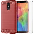 thumbnail image 1 of REQO Phone Case for LG Q7 Q7+ Plus 7Q Alpha with Tempered Glass Screen Protector Cover and Slim Thin Soft TPU Mobile Rugged Cell Accessories Protective LGQ7+ Q7plus Q7a Women Men Carbon Fiber Red, 1 of 9