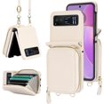 thumbnail image 1 of REQO Phone Case for Motorola Razr 40/Moto Razr 2023 Wallet Cover with Credit Card Holder Zipper Slot Shoulder Crossbody Strap Lanyard RFID Blocking Mobile TPU Cell Purse XT2323-6 Women Girls Off White, 1 of 7