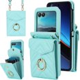 thumbnail image 1 of REQO Phone Case for Motorola Razr 40 Ultra/Moto Razr Plus 2023 Wallet Cover with RFID Blocking Ring Crossbody Wrist Strap Stand Credit Card Holder Purse Cell Razr+ + 5G XT2321-3 Women Girls Teal, 1 of 7