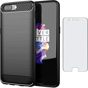 REQO Phone Case for Oneplus 5 with Tempered Glass Screen Protector Cover and Cell Accessories Protective Slim TPU Silicone Oneplus5 A5000 One Plus5 1 Plus 1plus Five One+ + 1+5 1+ 5 Women Men Black