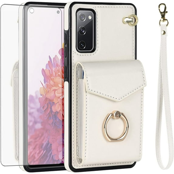 REQO Phone Case for Samsung Galaxy S20 FE 5G 6.5 inch Wallet Cover with Tempered Glass Screen Protector and RFID Ring Card Holder Cell S 20 EF UW S20FE5G S20FE 20S Fan Edition 4G G5 Women Men