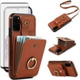 thumbnail image 1 of REQO Phone Case for Samsung Galaxy S20 Plus S20+ 5G Wallet Cell Cover with Screen Protector Crossbody Strap Ring Stand RFID Credit Card Holder S20+5G S20plus 20S + S2O S 20 20+ G5 Women Girls Brown, 1 of 7