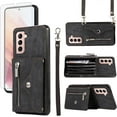 thumbnail image 1 of REQO Phone Case for Samsung Galaxy S21 5G 6.2 inch Wallet Cover with Tempered Glass Screen Protector and Wrist Crossbody Strap Lanyard Credit Card Holder Stand Shoulder Slot Leather S 21 21S G5 Black, 1 of 7