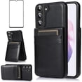 thumbnail image 1 of REQO Phone Case for Samsung Galaxy S22 5G with Tempered Glass Screen Protector and Credit Card Holder Wallet Cover Stand Leather Cell Accessories Glaxay S 22 G5 Cases Women Black, 1 of 7