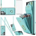thumbnail image 1 of REQO Phone Case for Samsung Galaxy S22 Ultra 5G Wallet Cover with Tempered Glass Screen Protector and Crossbody Ring RFID Blocking Card Holder Cell S22ultra 22S S 22 S22ultra5g 6.8 Women Teal, 1 of 7