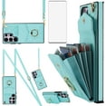 thumbnail image 1 of REQO Phone Case for Samsung Galaxy S23 Ultra 5G Wallet Cover with Tempered Glass Screen Protector and Wrist Strap Ring RFID Blocking Card Holder Cell S23Ultra 23S S 23 23Ultra 6.8 inch Women Teal, 1 of 7