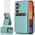 thumbnail image 1 of REQO Phone Case for Samsung Galaxy S24 5G with Tempered Glass Screen Protector Credit Card Holder Wallet Cover Stand Leather Cell Accessories Glaxay S 24 24S GS24 G5 2024, 6.2 inch Women Men Green, 1 of 7