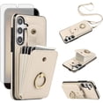 thumbnail image 1 of REQO Phone Case for Samsung Galaxy S24 Plus S24+ 5G Wallet Cell Cover with Screen Protector and Crossbody Strap Ring Stand RFID Credit Card Holder Kickstand S24plus 24S + S 24 24+ Women Girls Beige, 1 of 1