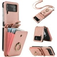 thumbnail image 1 of REQO Phone Case for Samsung Galaxy Z Flip 3 5G 2021 Wallet Cell Cover with and Crossbody Strap Ring Stand RFID Credit Slot Card Holder Leather Flip ZFlip3 Z3 Flip3 3Z Women Men Girls Rose Gold, 1 of 7