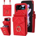 thumbnail image 1 of REQO Phone Case for Samsung Galaxy Z Flip 3 5G 2021 Wallet Cover with RFID Blocking Ring Crossbody Wrist Strap Stand Credit Card Holder Leather Cell Accessories ZFlip3 Z3 Flip3 3Z Women Men Red, 1 of 6