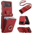 thumbnail image 1 of REQO Phone Case for Samsung Galaxy Z Flip 4 5G 2022 Wallet Cell Cover with and Crossbody Strap Ring Stand RFID Credit Card Holder ZFlip4 Z4 Flip4 4Z Accessories Kickstand Women Men Girls Red, 1 of 7