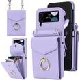 thumbnail image 1 of REQO Phone Case for Samsung Galaxy Z Flip 4 5G 2022 Wallet Cover with RFID Blocking Ring Crossbody Wrist Strap Stand Credit Card Holder Leather TPU Cell Accessories ZFlip4 Z4 Flip4 4Z Women Men Purple, 1 of 6