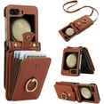 thumbnail image 1 of REQO Phone Case for Samsung Galaxy Z Flip 5 5G 2023 Wallet Cell Cover with Crossbody Strap Ring Stand RFID Credit Card Holder Leather Accessories ZFlip5 Z5 G Flip5 5Z Women Men Girls Brown, 1 of 7