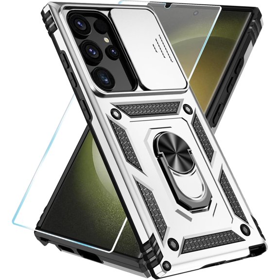 REQO Phone Case for Samsung Galaxy S24 Ultra Case with HD Screen Protector & Kickstand & Slide Camera Cover,Phone Case for Galaxy S24 Ultra 6.8"