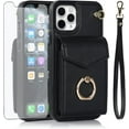 thumbnail image 1 of REQO Phone Case for iPhone 11 Pro Max 6.5 Wallet Cover with Tempered Glass Screen Protector and RFID Blocking Ring Stand Card Holder Cell Accessories iPhone11 11pro Promax i XI Plus Women Black, 1 of 6