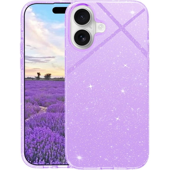 REQO Phone Case for iPhone 17 Clear Glitter, Cute Slim for iPhone 17 Case Bling Aesthetic Women Girls Shockproof Protective Cover, Soft TPU Bumper & Hard PC Back