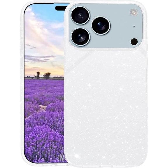 REQO Phone Case for iPhone 17 Pro Clear Glitter, Cute Slim for iPhone 17 Pro Case Bling Aesthetic Women Girls Shockproof Protective Cover, Soft TPU Bumper & Hard PC Back