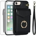 thumbnail image 1 of REQO Phone Case for iPhone 7/8/SE 2020/2022 Wallet Cover with Screen Protector and RFID Ring Card Holder Cell iPhone7 iPhone8 7s 8s i SE2020 SE2022 2/2nd/3/3rd Generation SE2 SE3 Women Men Black, 1 of 6