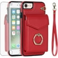 thumbnail image 1 of REQO Phone Case for iPhone 7/8/SE 2020/2022 Wallet Cover with Screen Protector and RFID Ring Card Holder Cell iPhone7 iPhone8 7s 8s i SE2020 SE2022 2/2nd/3/3rd Generation SE2 SE3 Women Men Red, 1 of 6