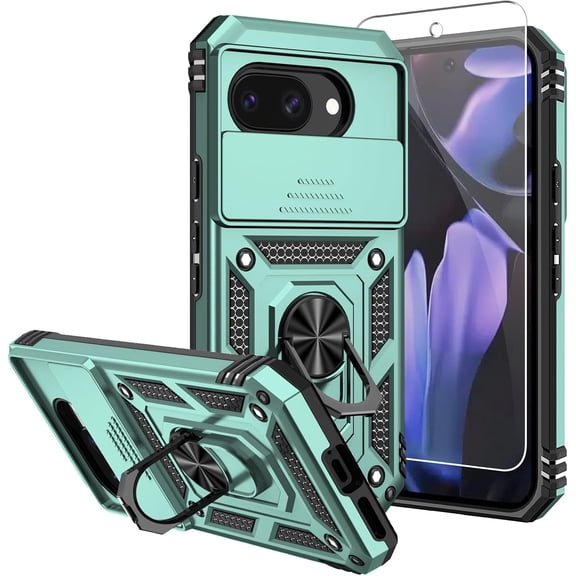 REQO for Pixel 9a Case,with Screen Protectors and Camera Cover,[Military Grade] 16ft.Drop Tested Cover with Magnetic Kickstand Protective Case for Google Pixel 9a
