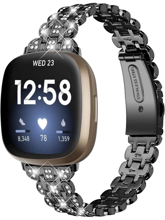 Replacement Watch Bands Compatible with Fitbit Versa 4/Sense 2 for Women,Stainless Steel Dressy Jewelry Bracelet Slim Bling Crystal Classy Metal Strap