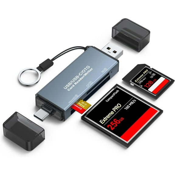 REQO SD Card Reader, Dual Interface USB C USB 3.0, Micro SD Card Adapter Memory Card Reader, Plug and Play for SD TF CF SDXC SDHC MMC RS-MMC Micro SD Micro SDXC Micro SDHC UHS-I Cards