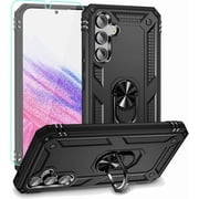 REQO for Samsung A54 5G Case, Galaxy A54 5G Case with HD Screen Protector, Military-Grade Metal Ring Grip Holder Kickstand 15ft Drop Tested Shockproof Cover Case for Samsung Galaxy A54 5G Black