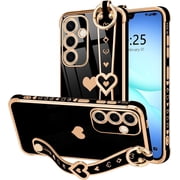 REQO for Samsung Galaxy A17 5G Case Cute Love-Heart Plating Strap Phone Cover for Women Girls Bling Silicone Camera Protection Bumper Shockproof Phone Case for Galaxy A17 5G 6.7"