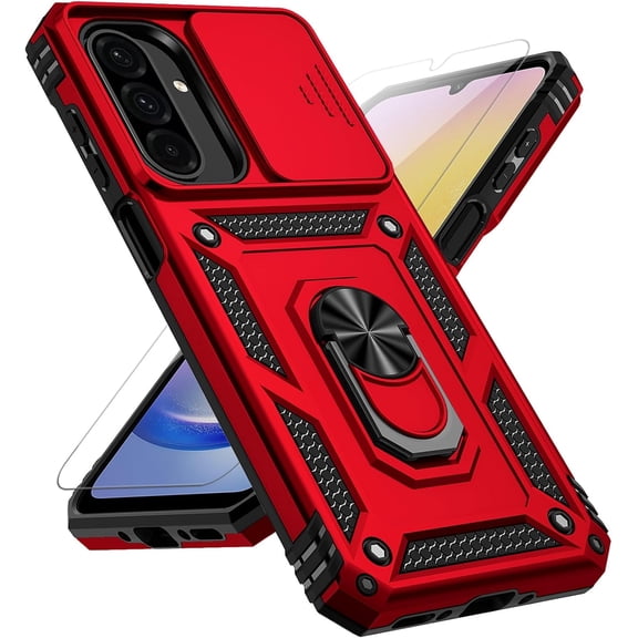 REQO for Samsung Galaxy A17 Case, with Slide Camera Cover HD Screen Protector 360° Rotable Ring Holder Kickstand Military Grade Protection 15ft Drop Tested Protective Phone Case for Galaxy A17 5G