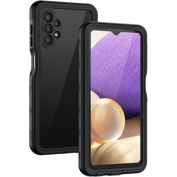 REQO Samsung Galaxy A32 5G Case, IP68 Waterproof Dustproof Shockproof Case with Built-in Screen Protector, Full Body Sealed Underwater Protective Cover for Galaxy A32 5G (Black/Clear)