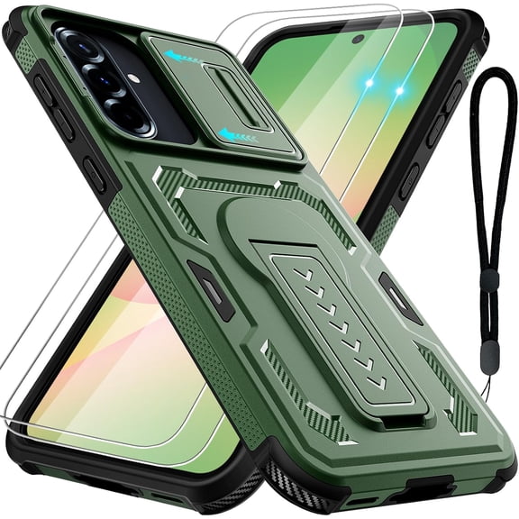 REQO for Samsung Galaxy A37/A36/A56 5G Case with 2 Pack Screen Protector, Upgrade Slide Camera Cover & Kickstand, Lanyard Strap, Military Grade Shockproof Heavy Duty Robust Bumper Phone Case