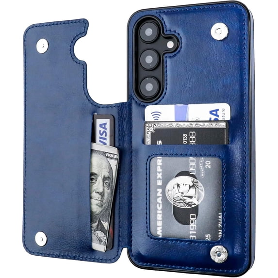 REQO for Samsung Galaxy S25 Plus Wallet Case with Card Holder, PU Leather Kickstand Card Slots Case, Double Magnetic Clasp and Durable Shockproof Cover 5G 6.7 Inch
