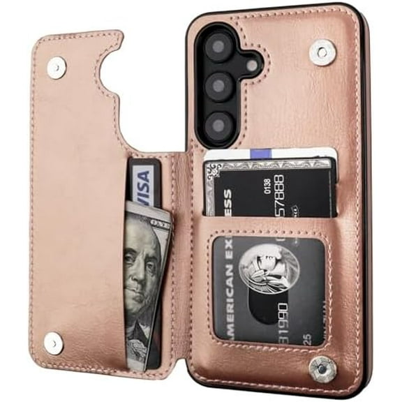 REQO for Samsung Galaxy S25 Wallet Case with Card Holder, PU Leather Kickstand Card Slots Case, Double Magnetic Clasp and Durable Shockproof Cover 5G 6.2 Inch