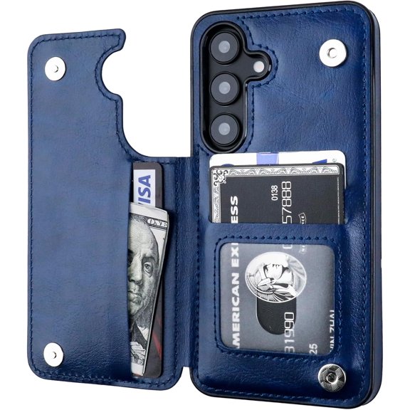 REQO for Samsung Galaxy S25 Wallet Case with Card Holder, PU Leather Kickstand Card Slots Case, Double Magnetic Clasp and Durable Shockproof Cover 5G 6.2 Inch