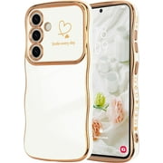 REQO for Samsung Galaxy S26 Case for Women Girls, Cute Wave Frame Curly Shape with Love Heart Raised Camera Protection Cover Luxury Plating Shockproof Phone Case for Galaxy S26