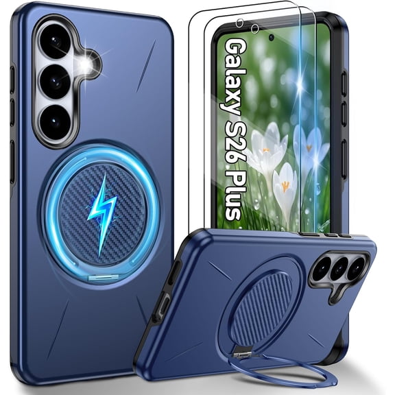 REQO for Samsung Galaxy S26 Plus Case:Compatible with Mag-Safe with【2 Packs】HD Screen Protectors,Built-in Kickstand,Dual Layer Shockproof,Heavy Duty14FT Military Grade Protection for S 26+ 5G