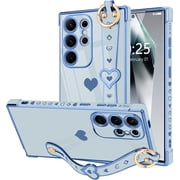REQO for Samsung Galaxy S26 Ultra Case Cute Love-Heart Plating Strap for Women Girls Bling Silicone Camera Protection Bumper Shockproof Phone Case for Samsung Galaxy S26 Ultra 5G