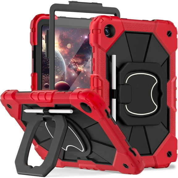 REQO Samsung Galaxy Tab A9 Plus Case 11 Inch, 360 Rotating Stand Case Shoulder Strap Pen Holder Case for Galaxy A9+ Tablet 2023(SM-X210/X216/X218), Red