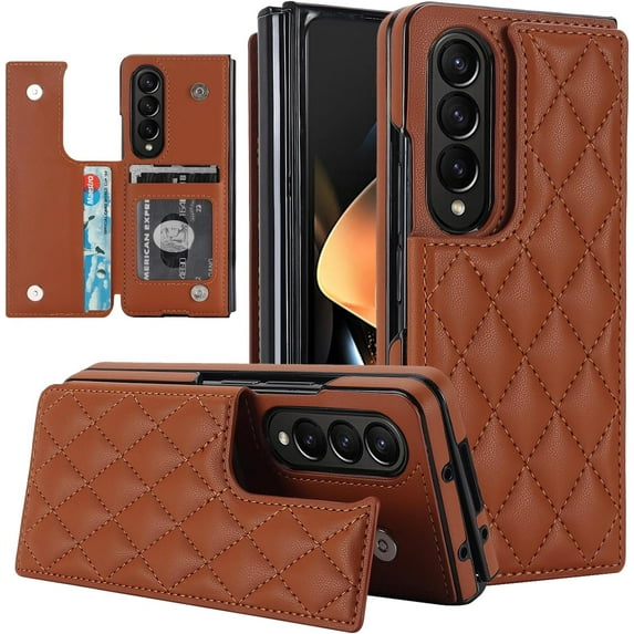 REQO for Samsung Galaxy Z Fold 4 Wallet Case with Credit Card Holder, Fold Premium Diamond Leather Magnetic Clasp Kickstand Heavy Duty Protective Cover