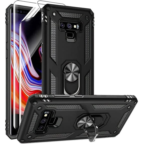 REQO for Samsung Note 9 Phone Case, Galaxy Note 9 Case with 3D PET Screen Protector, Military-Grade Ring Holder Kickstand Car Mount 15ft Drop Tested Shockproof Cover Case for Galaxy Note 9, Black