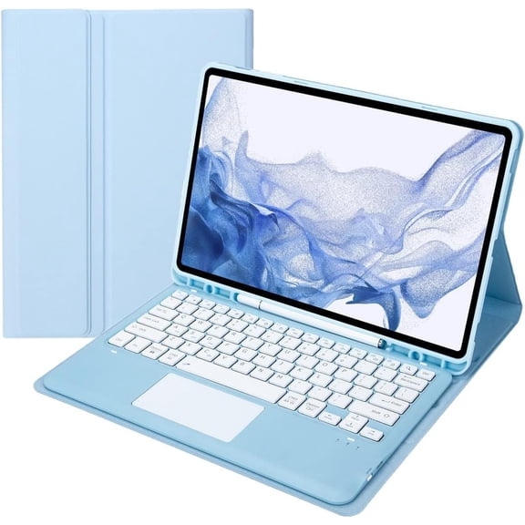 REQO for Samsung Tab S8+/S8 Plus/S7 FE / S7 Plus Keyboard Case- Touchpad Detachable Keyboard with S Pen Holder Cover for 12.4 inch Galaxy Tab S8 Plus 2022/ S7 FE 2021/ S7+ 2020 Tablet,Sky Blue