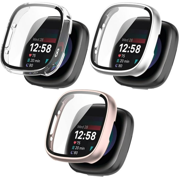 REQO Screen Protector Cases Compatible with Fitbit Versa 4/Sense 2 Smartwatch, Replacement Shockproof Cover Slim Guard Thin Bumper Shell Protector Built-in Tempered Film Design