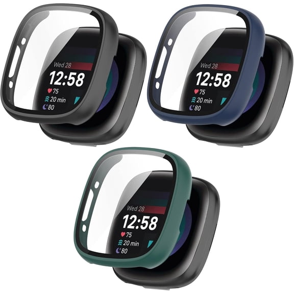 REQO Screen Protector Cases Compatible with Fitbit Versa 4/Sense 2 Smartwatch, Replacement Shockproof Cover Slim Guard Thin Bumper Shell Protector Built-in Tempered Film Design