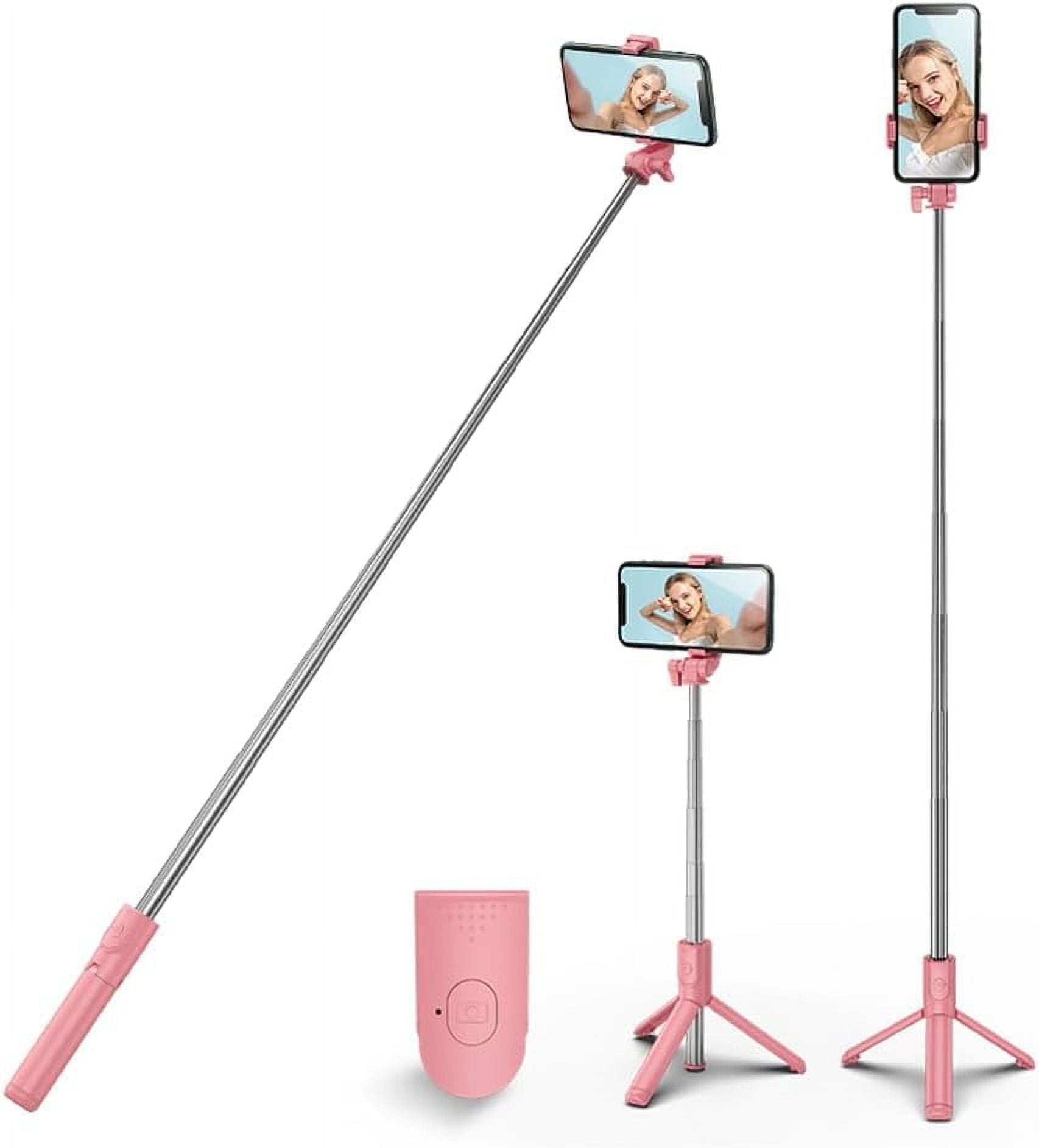 Pink Rip Rod REQO Selfie Stick Tripod,3 in 1 Extendable 360° Rotation Tripod Stand ...