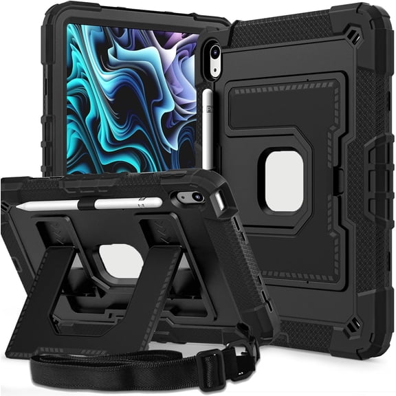REQO Shockproof Hard Duty Case Compatible with iPad A19 12th/A16 11th (2026/2025) with Pencil Holder Protective Case Rugged Stand/Shoulder Strap,Kids Tablet Cover
