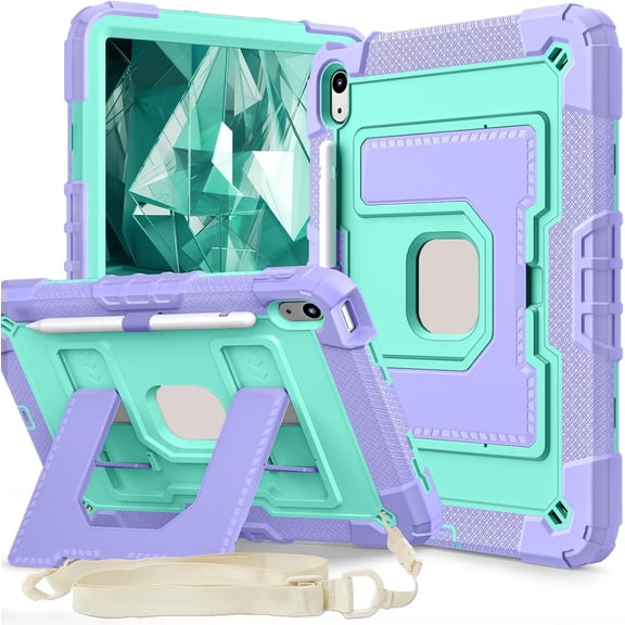 REQO Shockproof Hard Duty Case Compatible with iPad A19 12th/A16 11th (2026/2025) with Pencil Holder Protective Case Rugged Stand/Shoulder Strap,Kids Tablet Cover