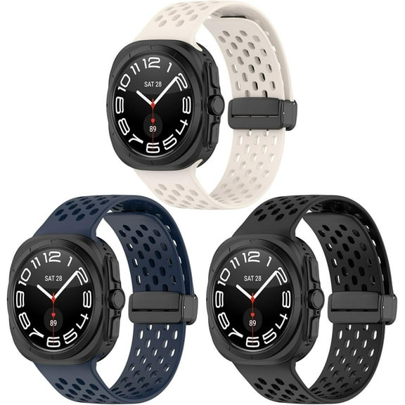 REQO Silicone Watch Band 3 Pack intended for Samsung Galaxy Watch Ultra 47mm/Galaxy Watch Ultra- Fits 5.5''-8.7'' Wrist,Soft,Durable,Lightweight,Breathable